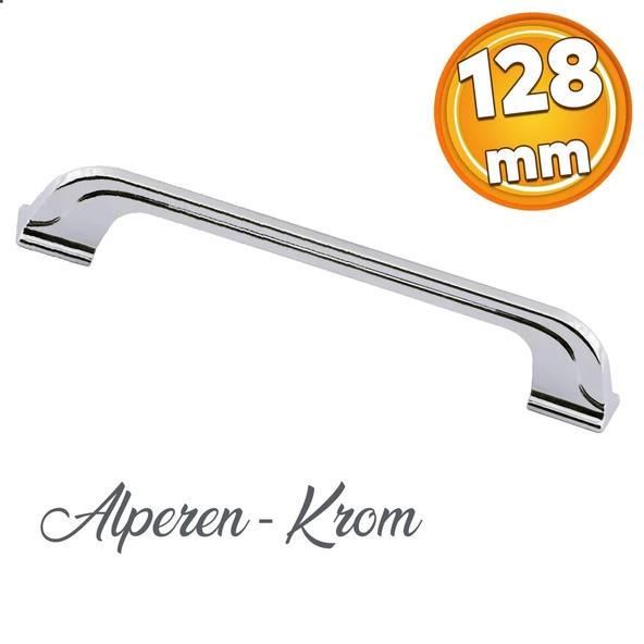 Alperen 128 Mm Düz Mobilya Mutfak Dolabı Çekmece Dolap Kapak Kulpu Kulpları Kulbu Krom Metal Kulp ürün görseli 1