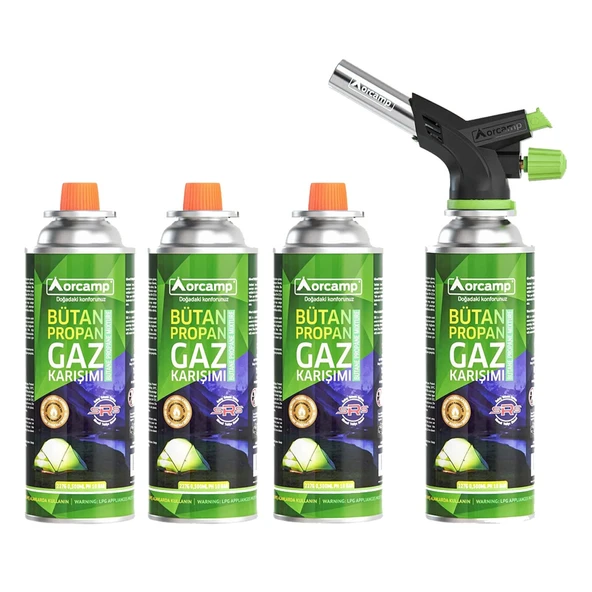 Orcamp Çakmaklı Kartuş Pürmüz Set + 3 Adet 227 Gram Gaz Kartuşu ürün görseli 1