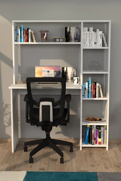 Moonlife Duru Kitaplıklı Çalışma Masası Beyaz ürün görseli 1