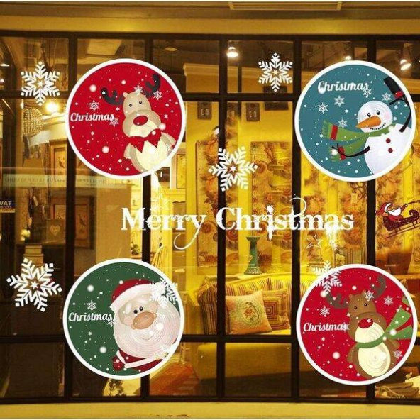 Yılbaşı Noel Sticker Renkli Marry Christmas Figürlü Süslü 70x50 cm ürün görseli 1
