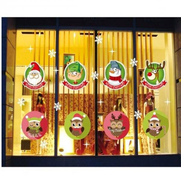 Yılbaşı Noel Sticker Renkli Figürlü Noel  Süslü 70x50 cm ürün görseli 1