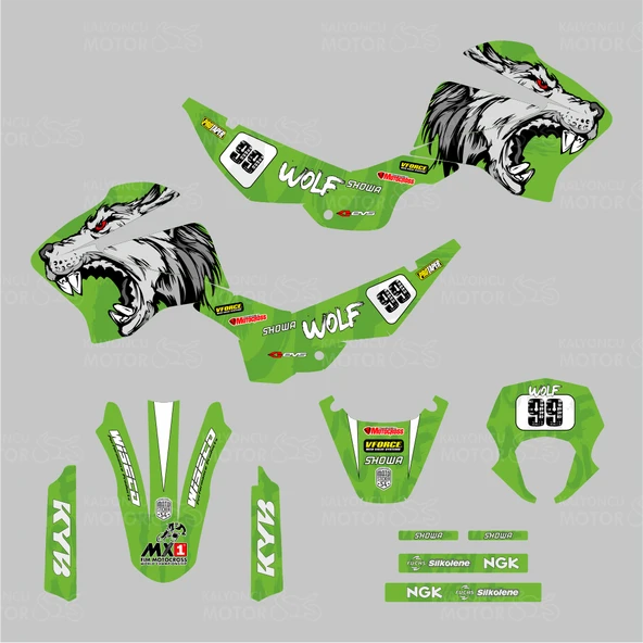 Mondial X-Treme Max 150 Wolf Design Sticker Set Yeşil - Resim 2