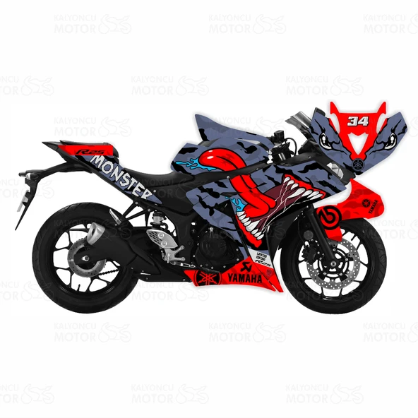 Yamaha YZF R25 Asphalt Monster Desing Sticker Set Mavi-Kırmızı 34 ürün görseli 1