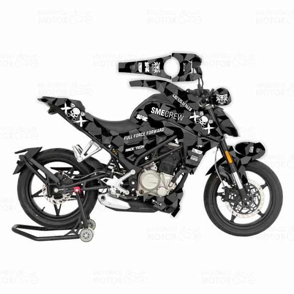 CF Moto NK 250 Sticker Set Grenzgaenger Design Siyah Beyaz ürün görseli 1