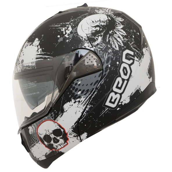 Beon B-700 Çene Açılır Motosiklet Kaskı Siyah Kuru Kafa - S ürün görseli 1