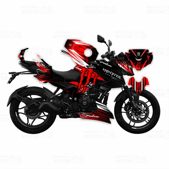 Bajaj Pulsar N 250 Monster Energy Desing Sticker Set Siyah Kırmızı Beyaz ürün görseli 1
