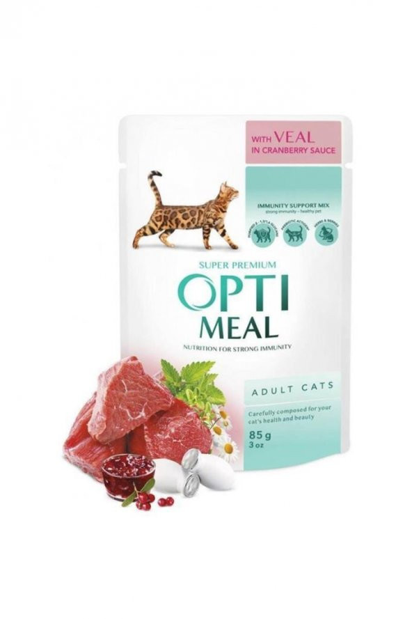 OptiMeal Dana Etli Ve Kızılcık Soslu Yetişkin Kedi Konservesi 85 gr ürün görseli 1