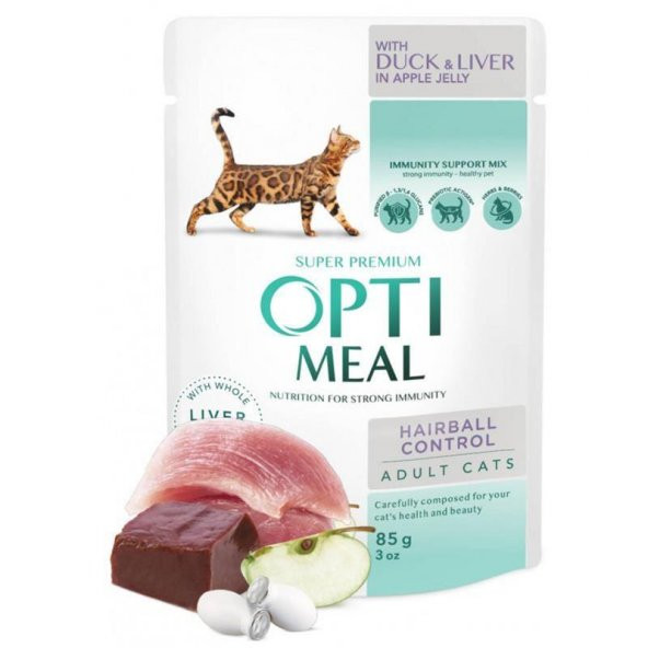Optimeal Hairball Control Elmalı Ördekli ve Ciğerli Kedi Konservesi 85 gr ürün görseli 1