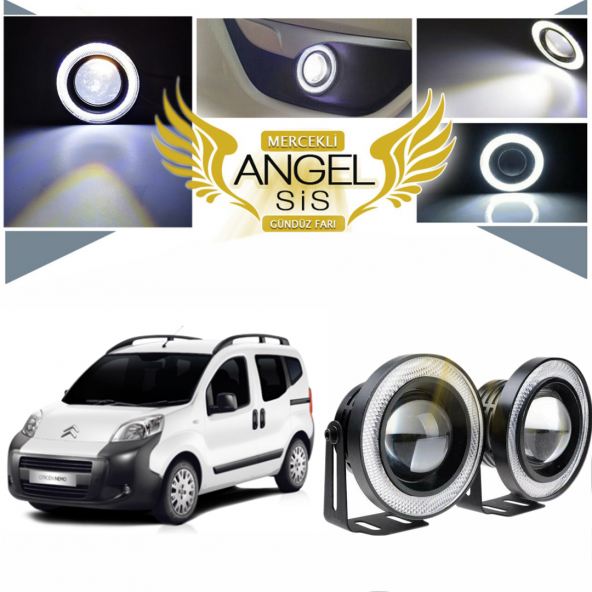 Citroën Nemo Uyumlu, Universal Mercekli Led Angel Sis Farı, 76mm Beyaz Renk ürün görseli 1