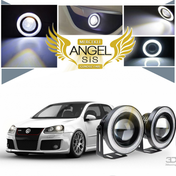 Volkswagen Golf 5 Uyumlu, Universal Mercekli Led Angel Sis Farı, 76mm Beyaz Renk ürün görseli 1