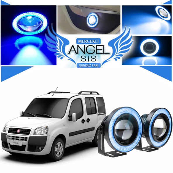Fiat Doblo D1 Uyumlu, Universal Mercekli Led Angel Sis Farı, 76mm Buz Mavi Renk ürün görseli 1