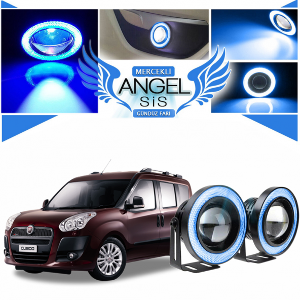 Fiat Doblo D3 Uyumlu, Universal Mercekli Led Angel Sis Farı, 76mm Buz Mavi Renk ürün görseli 1