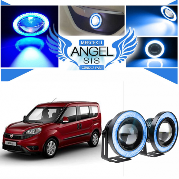 Fiat Doblo D4 Uyumlu, Universal Mercekli Led Angel Sis Farı, 76mm Buz Mavi Renk ürün görseli 1