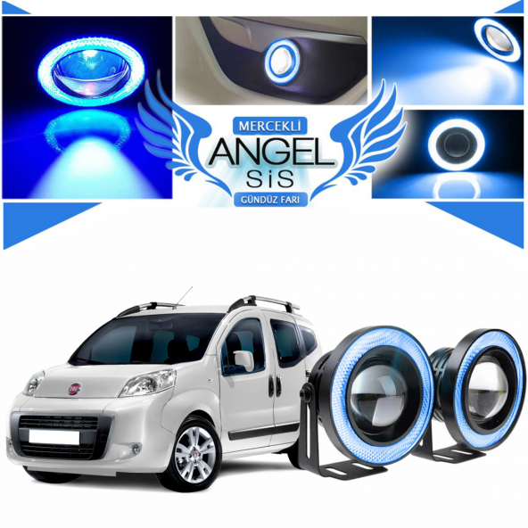 Fiat Fiorino Uyumlu, Universal Mercekli Led Angel Sis Farı, 76mm Buz Mavi Renk ürün görseli 1
