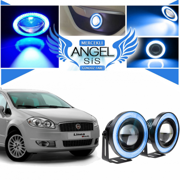 Fiat Linea Uyumlu, Universal Mercekli Led Angel Sis Farı, 76mm Buz Mavi Renk ürün görseli 1