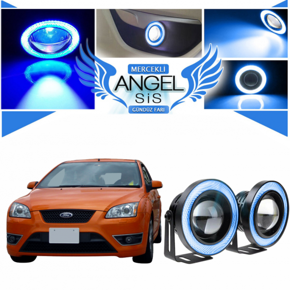 Ford Focus 2 Uyumlu, Universal Mercekli Led Angel Sis Farı, 76mm Buz Mavi Renk ürün görseli 1