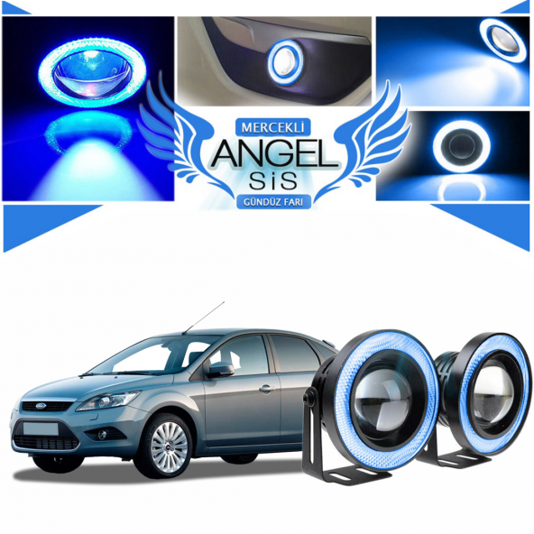 Ford Focus 2,5 Uyumlu, Universal Mercekli Led Angel Sis Farı, 76mm Buz Mavi Renk ürün görseli 1