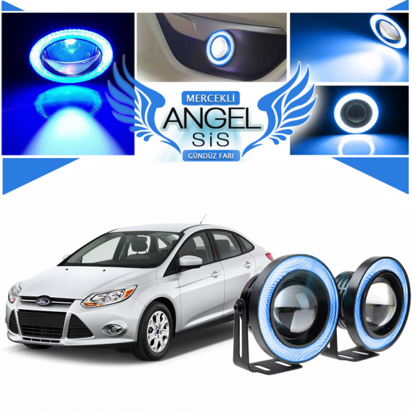 Ford Focus 3 Uyumlu, Universal Mercekli Led Angel Sis Farı, 76mm Buz Mavi Renk ürün görseli 1