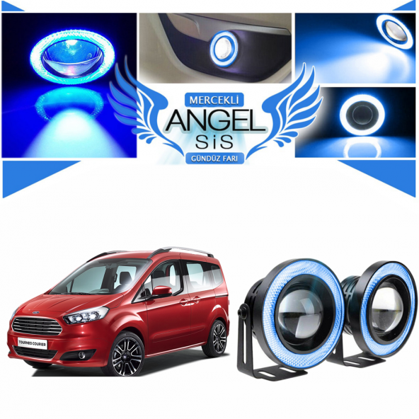 Ford Tourneo Courier Uyumlu, Universal Mercekli Led Angel Sis Farı, 76mm Buz Mavi Renk ürün görseli 1