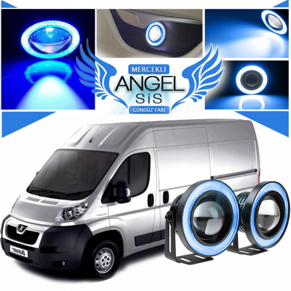 Peugeot Boxer Uyumlu, Universal Mercekli Led Angel Sis Farı, 76mm Buz Mavi Renk ürün görseli 1