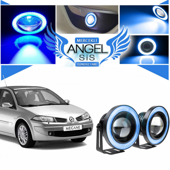 Renault Megane 2 Uyumlu, Universal Mercekli Led Angel Sis Farı, 76mm Buz Mavi Renk ürün görseli 1