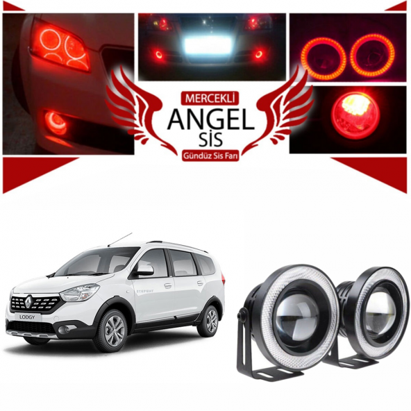 Dacia Lodgy Uyumlu, Universal Mercekli Led Angel Sis Farı, 76mm Kırmızı Renk ürün görseli 1