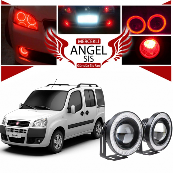 Fiat Doblo D1 Uyumlu, Universal Mercekli Led Angel Sis Farı, 76mm Kırmızı Renk ürün görseli 1