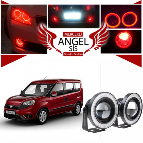 Fiat Doblo D4 Uyumlu, Universal Mercekli Led Angel Sis Farı, 76mm Kırmızı Renk ürün görseli 1
