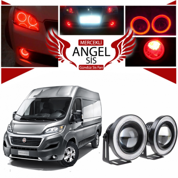 Fiat Ducato Uyumlu, Universal Mercekli Led Angel Sis Farı, 76mm Kırmızı Renk ürün görseli 1