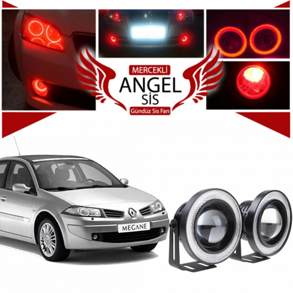 Renault Megane 2 Uyumlu, Universal Mercekli Led Angel Sis Farı, 76mm Kırmızı Renk ürün görseli 1