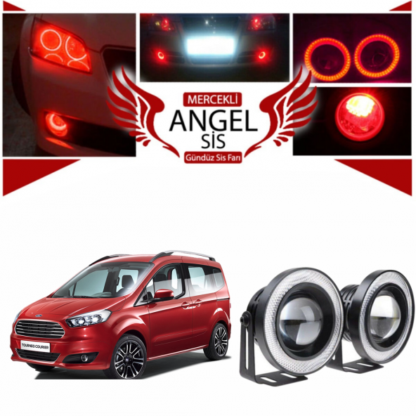 Ford Tourneo Courier Uyumlu, Universal Mercekli Led Angel Sis Farı, 76mm Kırmızı Renk ürün görseli 1