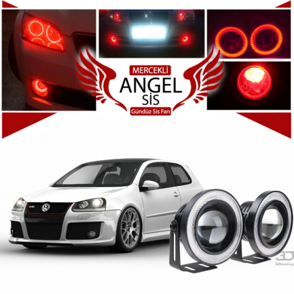 Volkswagen Golf 5 Uyumlu, Universal Mercekli Led Angel Sis Farı, 76mm Kırmızı Renk ürün görseli 1