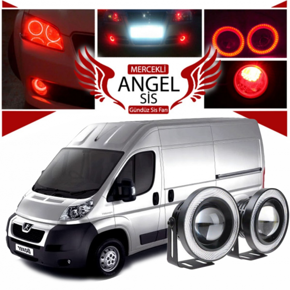 Peugeot Boxer Uyumlu, Universal Mercekli Led Angel Sis Farı, 76mm Kırmızı Renk ürün görseli 1