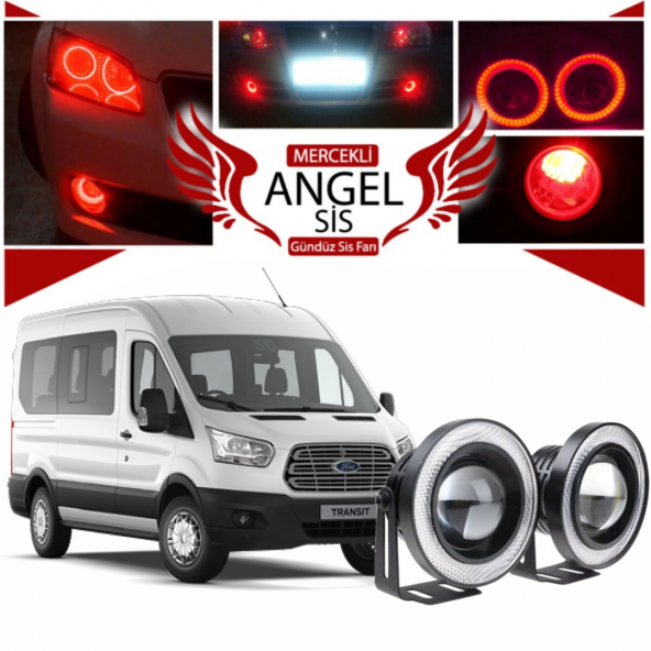 Ford Transit Tüm Modeller Uyumlu, Universal Mercekli Led Angel Sis Farı, 76mm Kırmızı Renk ürün görseli 1