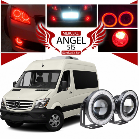 Mercedes - Benz Sprinter Uyumlu, Universal Mercekli Led Angel Sis Farı, 76mm Kırmızı Renk ürün görseli 1
