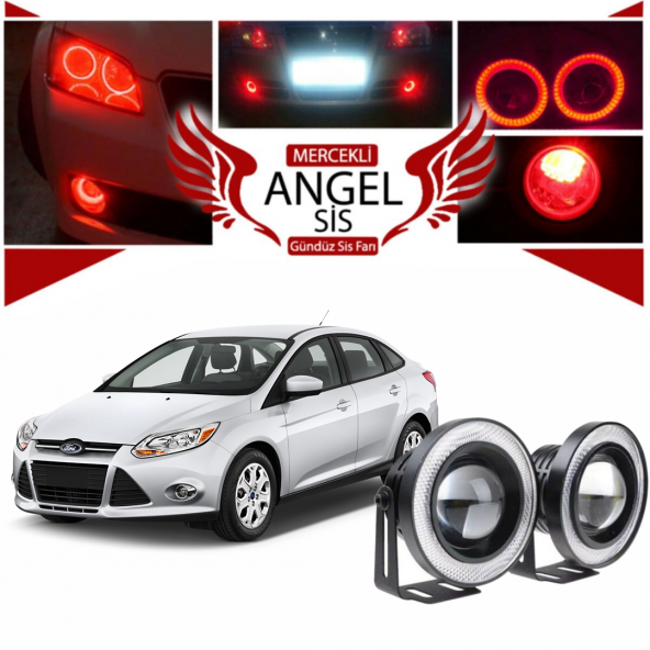 Ford Focus 3 Uyumlu, Universal Mercekli Led Angel Sis Farı, 76mm Kırmızı Renk ürün görseli 1