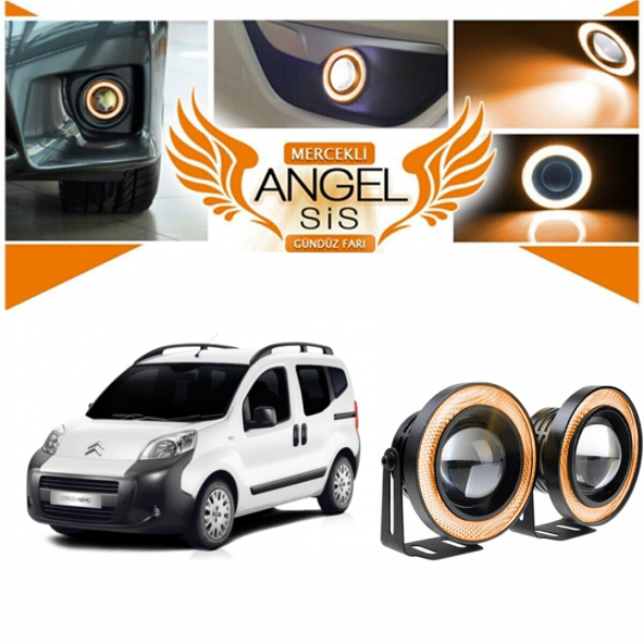 Citroën Nemo Uyumlu, Universal Mercekli Led Angel Sis Farı, 76mm Turuncu Renk ürün görseli 1