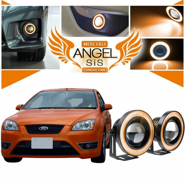 Ford Focus 2 Uyumlu, Universal Mercekli Led Angel Sis Farı, 76mm Turuncu Renk ürün görseli 1