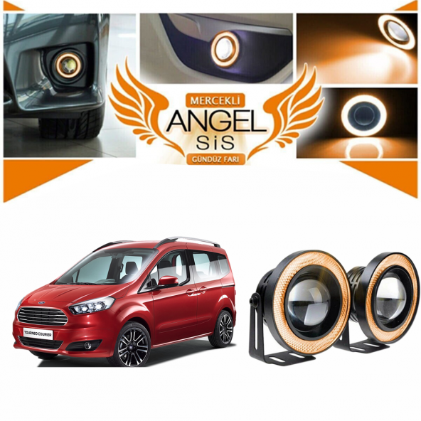 Ford Tourneo Courier Uyumlu, Universal Mercekli Led Angel Sis Farı, 76mm Turuncu Renk ürün görseli 1