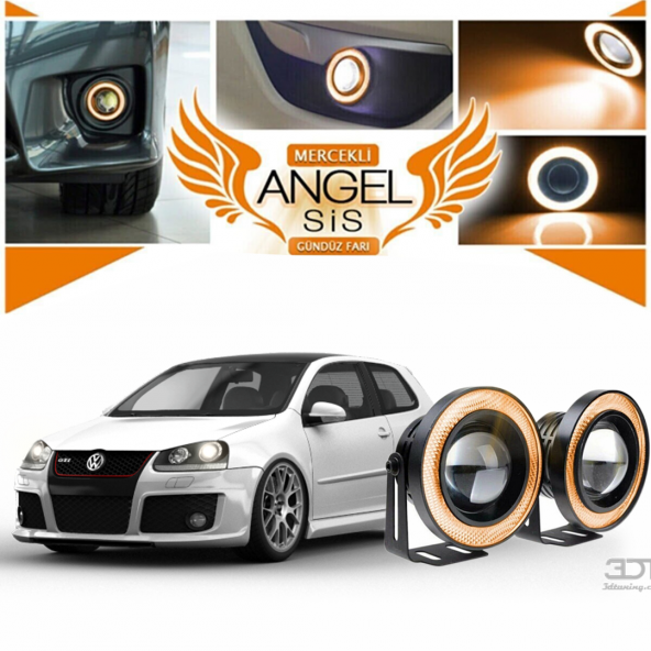 Volkswagen Golf 5 Uyumlu, Universal Mercekli Led Angel Sis Farı, 76mm Turuncu Renk ürün görseli 1