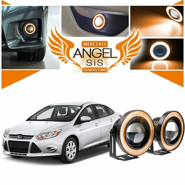 Ford Focus 3 Uyumlu, Universal Mercekli Led Angel Sis Farı, 76mm Turuncu Renk ürün görseli 1