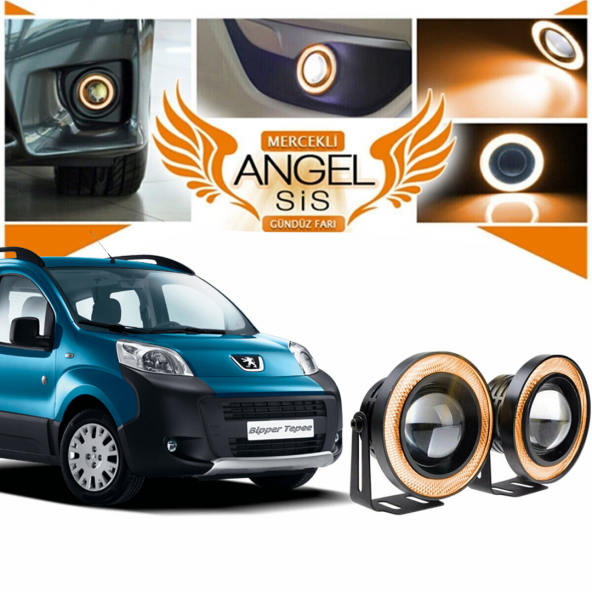 Peugeot Bipper Uyumlu, Universal Mercekli Led Angel Sis Farı, 76mm Turuncu Renk ürün görseli 1