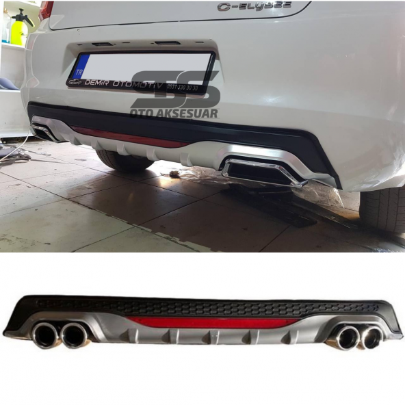 Citroen C-elysee Difüzör Arka Tampon Eki 4 Egzoz Çıkışlı Gri Reflektörlü ürün görseli 1