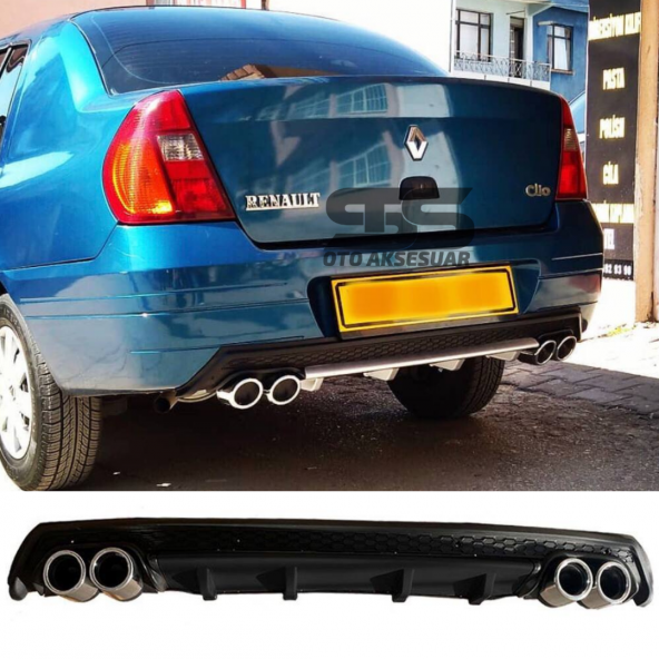 Ranault Clio 2 Sedan Difüzör Arka Tampon Eki 4 Egzoz Çıkışlı Siyah Lüx Tip ürün görseli 1