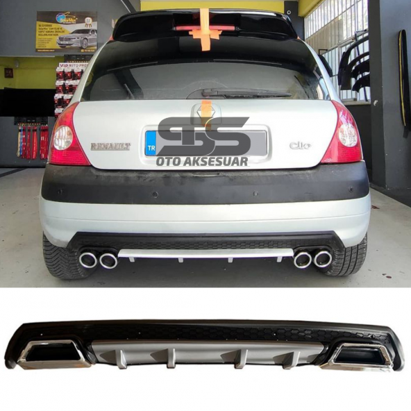 Renault Clio 2 HB Difüzör Arka Tampon Eki 2 Egzoz Çıkışlı Gri Lüx Tip ürün görseli 1