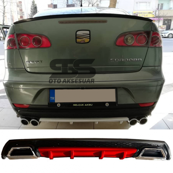 Seat Cordoba Difüzör Arka Tampon Eki 2 Egzoz Çıkışlı Kırmızı Lüx Tip ürün görseli 1