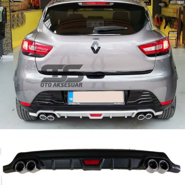 Renault Clio 4  Difüzör Arka Tampon Eki 4 Egzoz Çıkışlı Siyah Tip ürün görseli 1