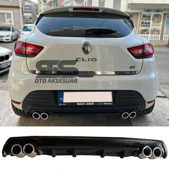 Renault Clio 4 Difüzör Arka Tampon Eki 4 Egzoz Çıkışlı Siyah Lüx Tip ürün görseli 1