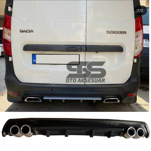 Dacia Dokker Difüzör Arka Tampon Eki 4 Egzoz Çıkışlı Siyah Lüx Tip ürün görseli 1