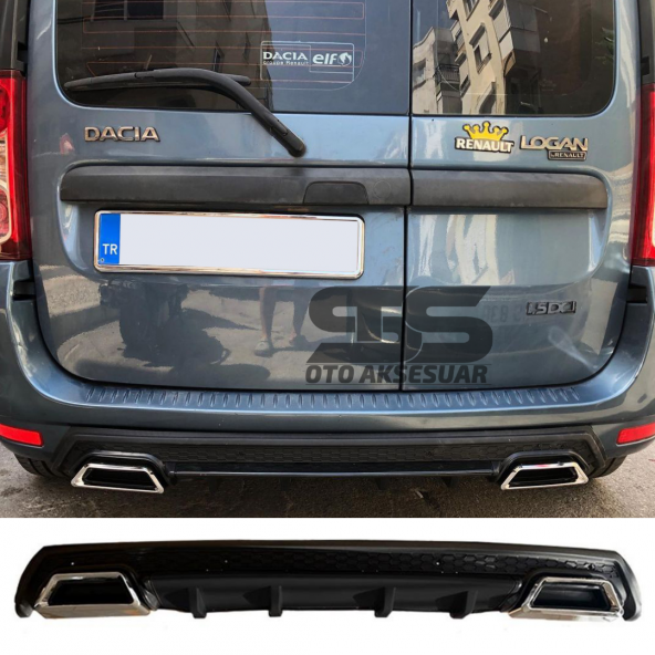 Dacia Logan Difüzör Arka Tampon Eki 2 Egzoz Çıkışlı Siyah Lüx Tip ürün görseli 1